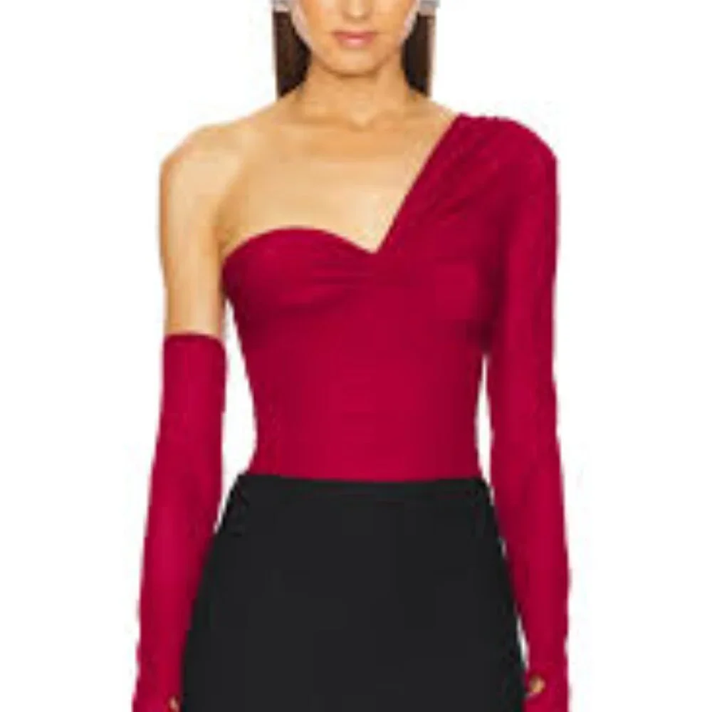 Michael Costello Red One-Shoulder Bodysuit - Picture 8 of 8